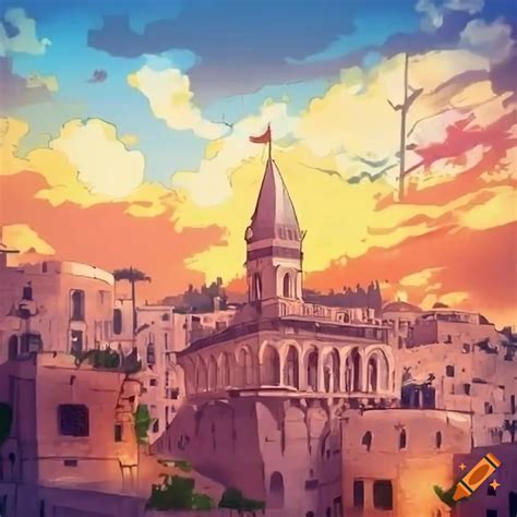Anime-style depiction of nazareth city on Craiyon