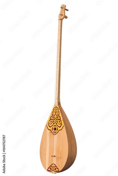 dombra is a musical instrument two string pear-shaped long necked wood isolated on white ...