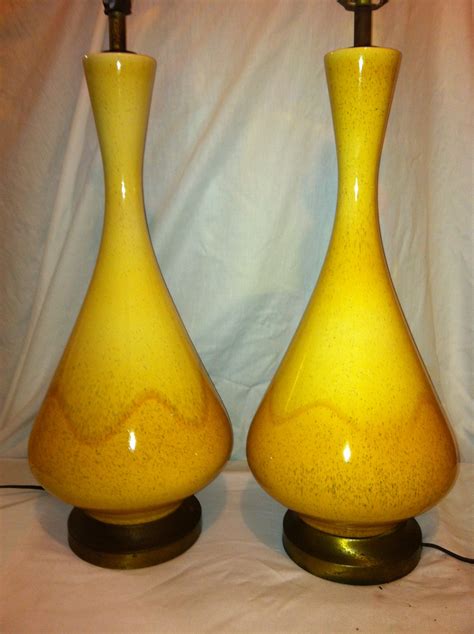 Pair of yellow Mid Century Drip Glaze Lamps (hard to find in the pair ...