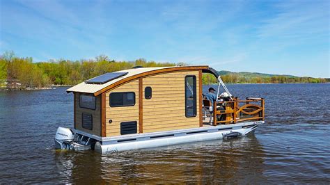 Woodworker Builds the Perfect Tiny Houseboat | House boat, Boat, Pontoon boat