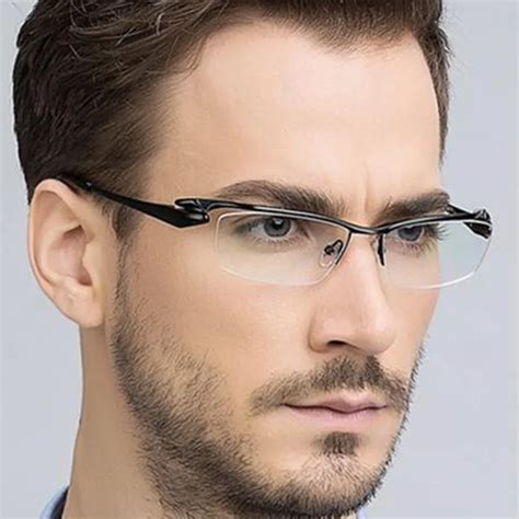 Super Luxury Pure Titanium Black Half Rimless Eyeglass Frames Men Women ...