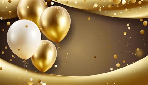 Premium AI Image | Gold balloons with confetti and ribbons on golden background birthday ...