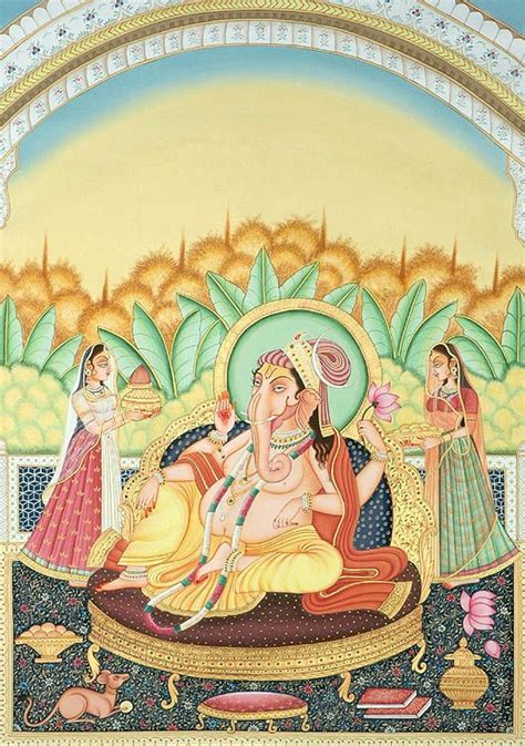 Lord Ganesha in Pagdi with Riddhi and Siddhi | Lord ganesha paintings, Ganesh art, Ganesha art