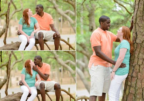 Engagement portraits mixed race couple and dog at the state park