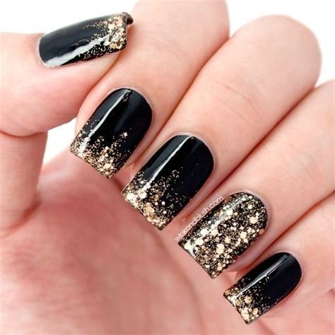 Black And Gold Glitter Nails