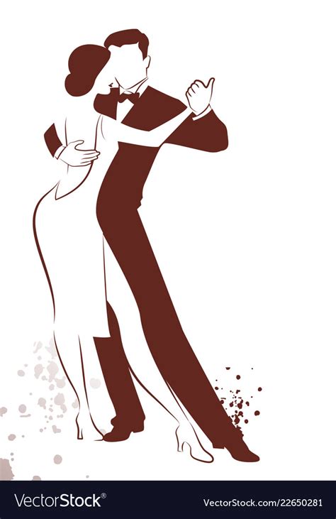 Couple dancing tango drawn sketch by line Vector Image