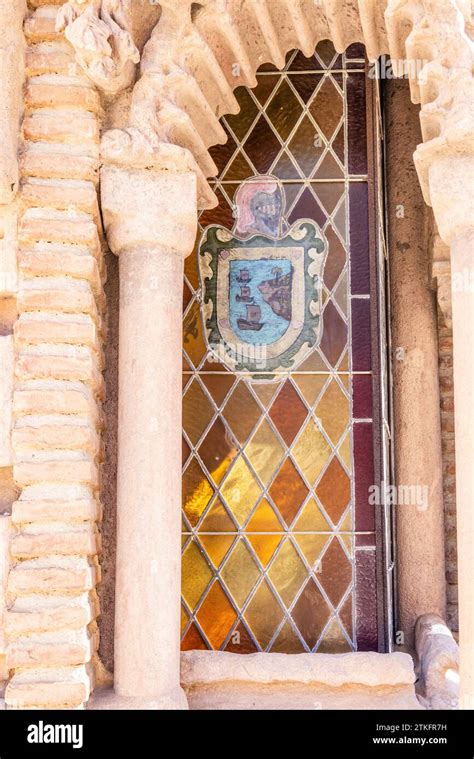 Benalmadena, Spain - November 25, 2023: Detail of stained glass window inside Castillo de ...