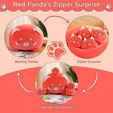 Mommy Plush with 4 Cute Baby Pandas Stuffed Animals, Soft Cartoon Red Panda | eBay