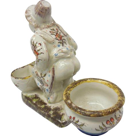 French Faience Pottery Desvres Old Woman Pooping Into Chamber Pot Open ...