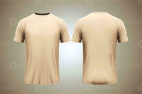 Beige male t-shirt realistic mockup set from front and back view, blank textile print design ...