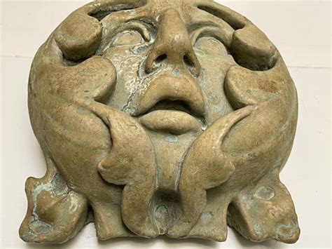 Unsigned Pottery Sculpture Of Face With Back Wire For Hanging