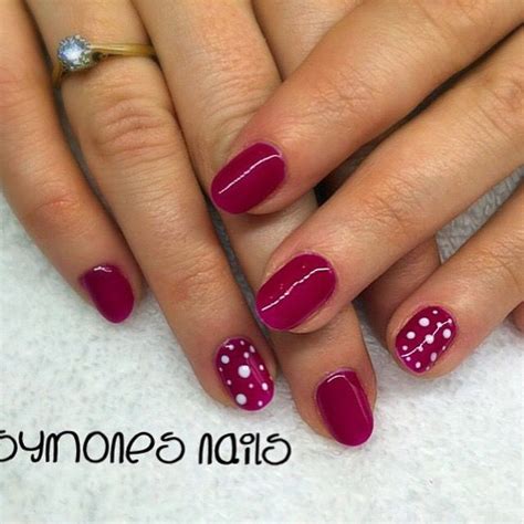 Raspberry gel nails with spotty nail art. | Gel nails, Raspberry nails, Nails