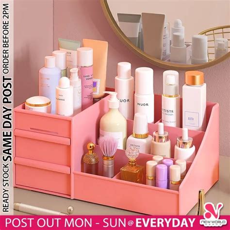 𝗟𝗔𝗥𝗚𝗘 𝗖𝗔𝗣𝗔𝗖𝗜𝗧𝗬 》Makeup Organizer Box Multipurpose Table Drawer Cosmetic Skincare Storage ...