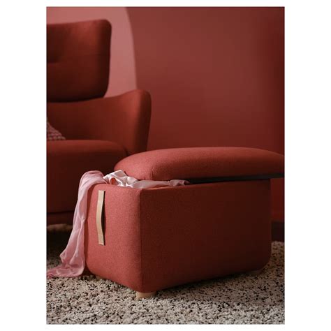 OSKARSHAMN ottoman with storage, Tonerud red - IKEA | Storage footstool ...