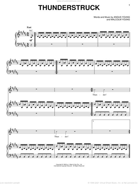 Thunderstruck sheet music for voice, piano or guitar (PDF)