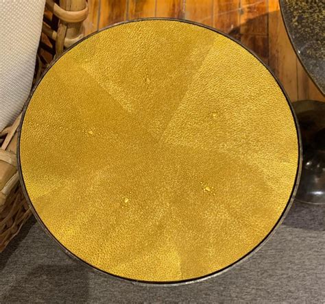 Gold Faux Shagreen Top, Bronze Base Side Table, Germany, Contemporary For Sale at 1stDibs