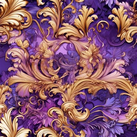 Premium AI Image | Purple and gold floral wallpaper with gold scrolls ...