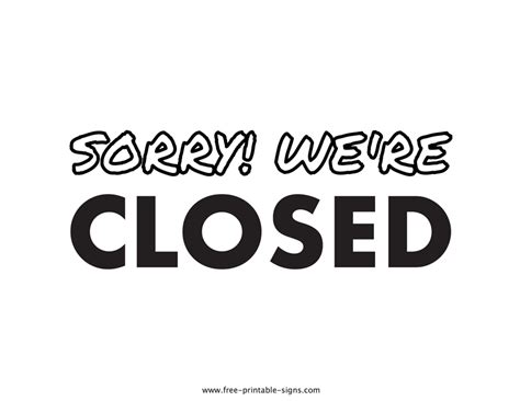 Printable Sorry We’re Closed Sign – Free Printable Signs