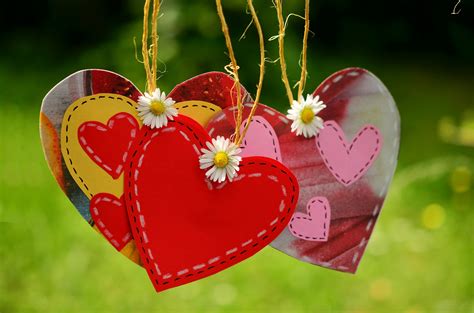 Three Red Hearts Hanging With White Flowers · Free Stock Photo