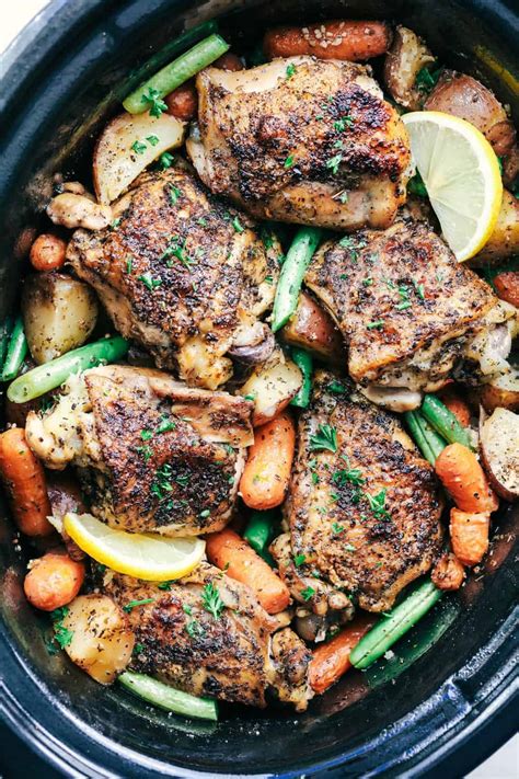 Slow Cooker Lemon Garlic Chicken Thighs and Veggies - Recipe Concepts