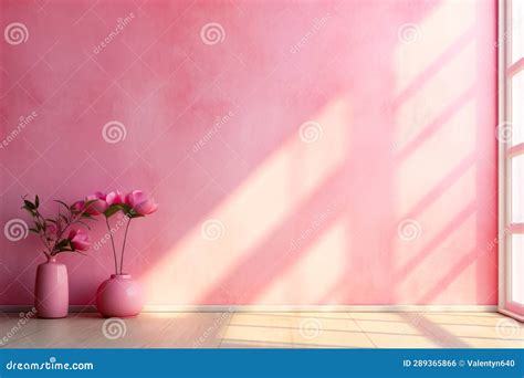 Pink Vase with Flowers in it on Wooden Floor. Generative AI Stock Photo - Image of apartment ...