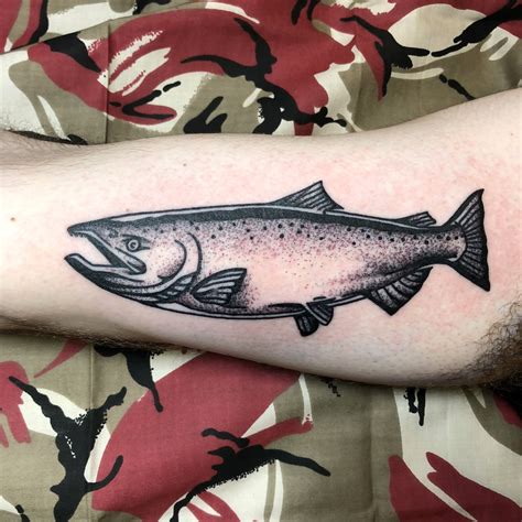 First tattoo- fresh salmon by Tron @ East River Tattoo Brooklyn NY | Salmon tattoo, Tattoos ...