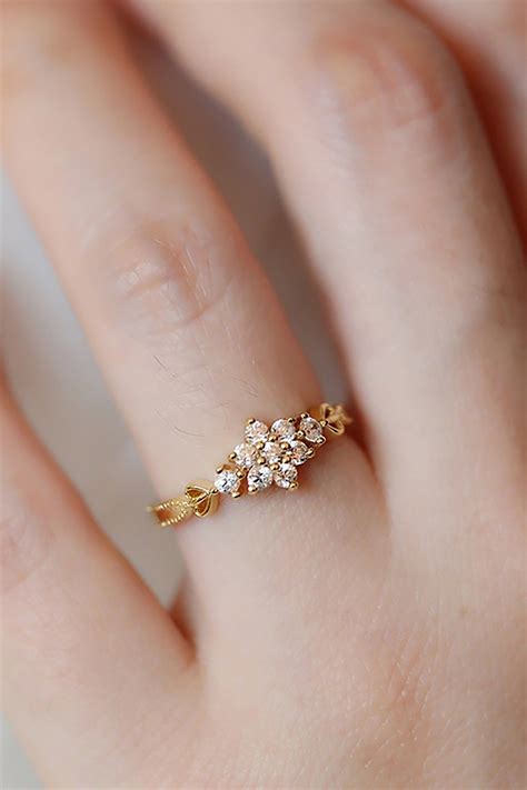 Elise Cute Unique Crystal Flower Adjustable Ring | Gold ring designs, Gold rings fashion, Gold ...