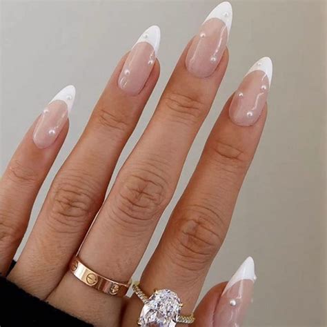 Canvalite French Tip Press On Nails Medium - Pearl Almond Short Glue On ...