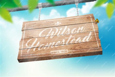 Premium PSD | Hanging wooden sign with old paint mockup