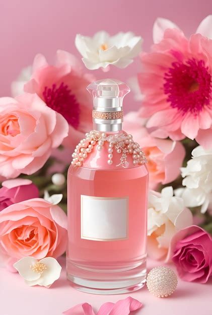 Premium AI Image | Photography of fully symmetrical floral decorative perfume bottle on soft ...