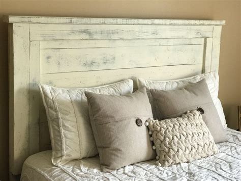 Distressed white headboard. Queen headboard. Farmhouse decor. Rustic home decor. Vintag ...