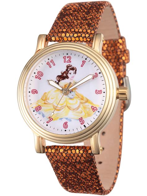 Disney - Princess Belle Women's Gold Vintage Alloy Watch, Gold Sequins ...