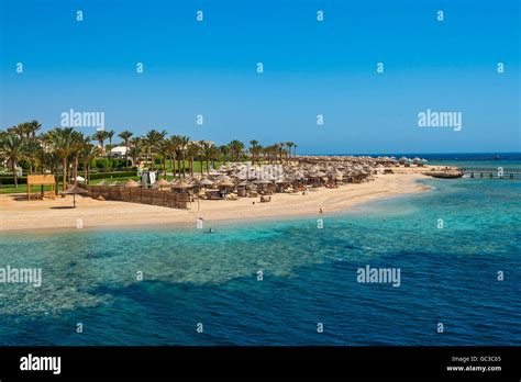 Beach with umbrellas, Port Ghalib, Marsa Alam, Red Sea, Egypt Stock ...