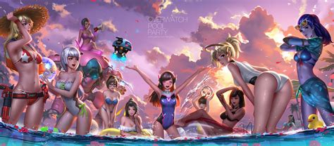 Wallpaper : Overwatch, video games, pool party, bikini 2500x1101 ...