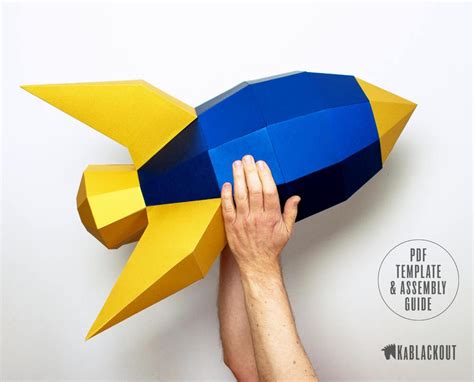 XL Rocket Template, 3D Papercraft Rocket, Low Poly Rocket, DIY Paper Rocketship, Large DIY Space ...