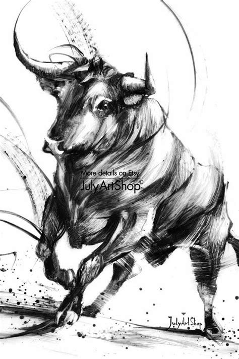 Art print Black Bull painting Watercolor painting Black white | Bull ...