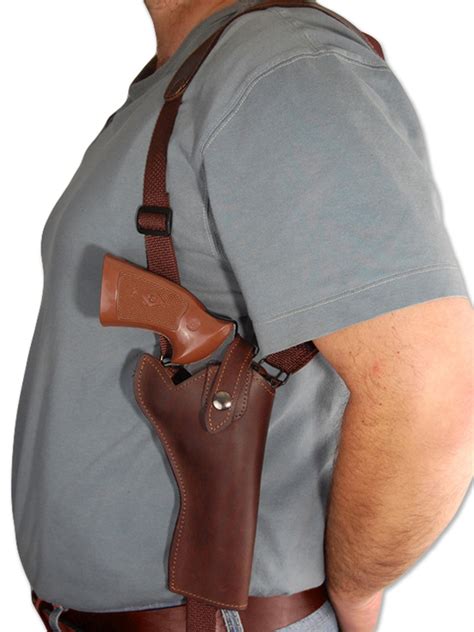 Brown Leather Vertical Shoulder Holster with Speed-loader Pouch for 4-5 ...