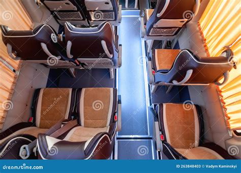 Comfortable Passenger Bus Interior with Upholstered Seats Stock Image - Image of automotive ...