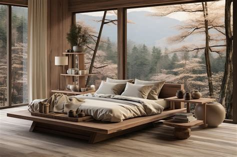 Premium AI Image | A bedroom with a Japanese minimalist concept design