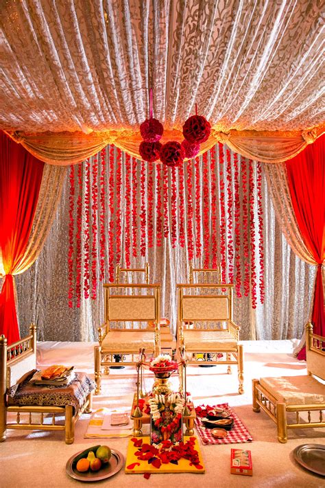 An Ornate Red and Gold Traditional Indian Mandap | Hindu wedding ...