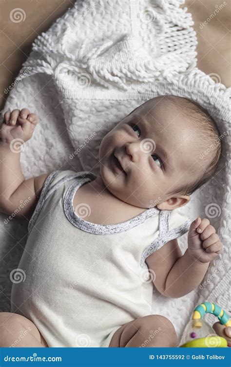 Portrait Of Two Months Baby Boy Looking Cheerfully. View From Above ...