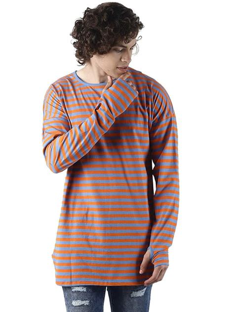 Buy Blue Saint Men's Stripes Relaxed T-Shirt (B1W19MFK0170_Orange/SkyBlue S) at Amazon.in