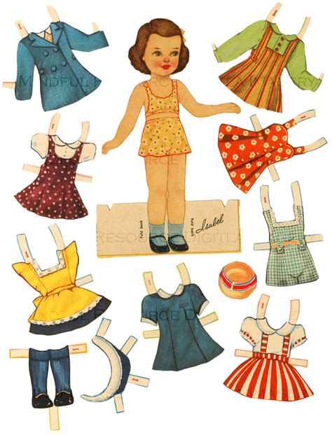 Printable Vintage Paper Doll 1940's Retro Girl Pinafores Peter Pan ...