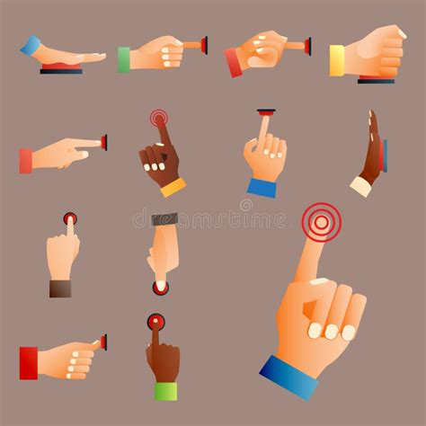 Hand Press Red Button Finger Press Control Push Pointer Gesture Human Body Part Vector ...
