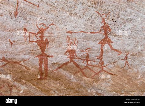 Prehistoric rock paintings, Akakus, Sahara desert, Fezzan, Libya, North ...