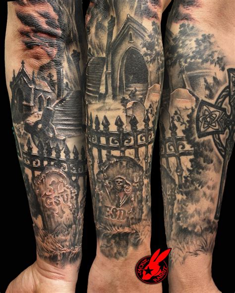 Graveyard Tombstone Sleeve Tattoo by Jackie Rabbit by jackierabbit12 on DeviantArt