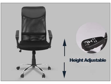 Adjustable Mesh Office Chair with Fixed Arms, High Back, Fabric Seat, Black - Moustache® at ...