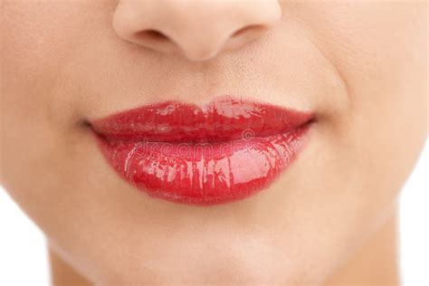 Person, Red Lipstick and Closeup of Smile with Makeup in Cosmetics ...