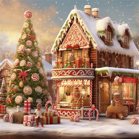 Gingerbread House And Tree Art Free Stock Photo - Public Domain Pictures