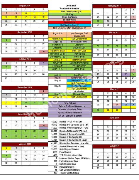 2016 - 2017 Academic Calendar | Cleburne Independent School District – Cleburne, TX